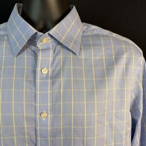 CHARLES TYRWHITT Dress Shirt Blue Check Plaid Mens 16.5-34 Slim Fit LS Non Iron